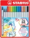 Boîte métallique de 15 feutres Pen 68 Brush, pointe pinceau, couleur assorties,image 1